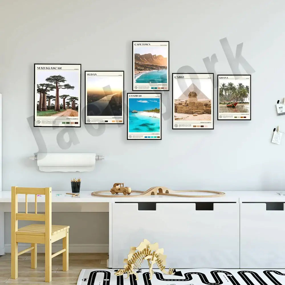 Africa landscape canvas printings set of 6 framed living room art