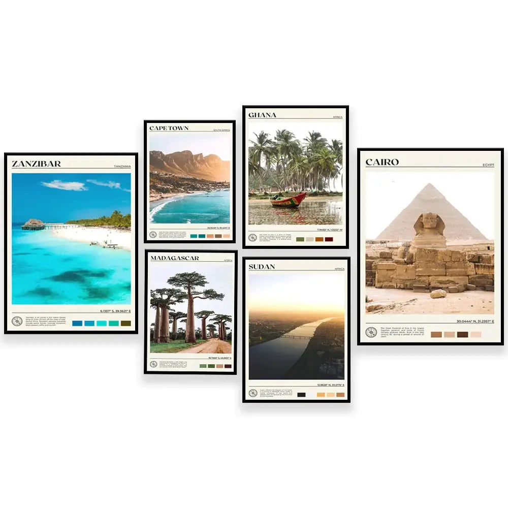 Africa landscape canvas printings set of 6 framed living room art