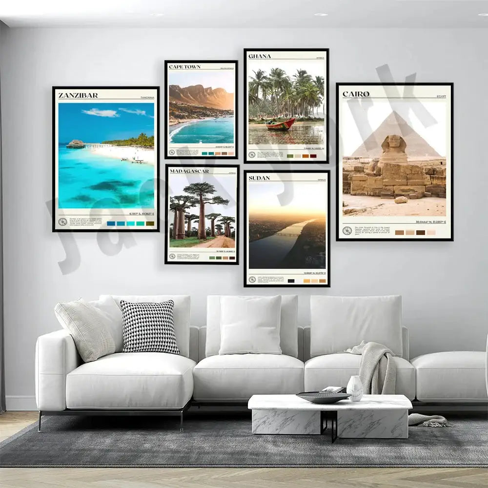 Africa landscape canvas printings set of 6 framed living room art