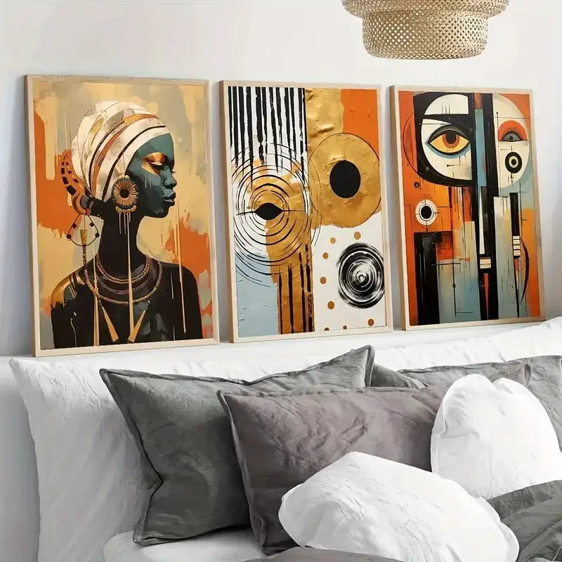 African abstract purple floral wall art set living room decor