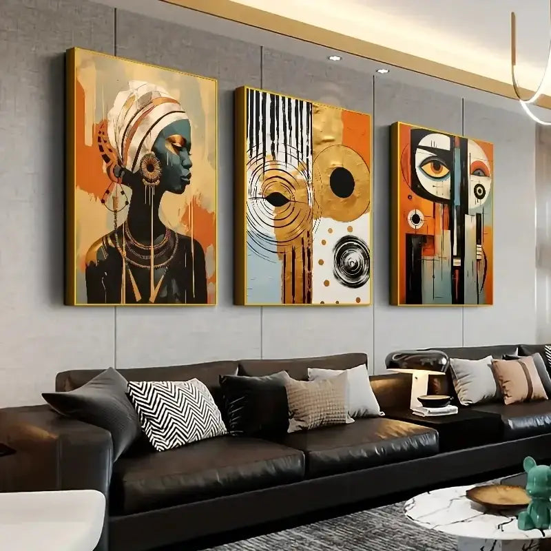 African abstract purple floral wall art set living room decor