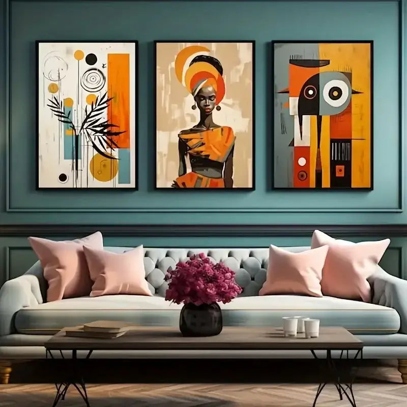 African abstract purple floral wall art set living room decor
