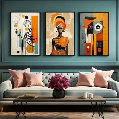African abstract purple floral wall art set living room decor