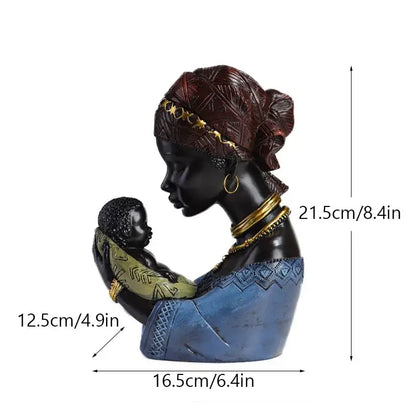 African exotic black mother and child figurines living room decor