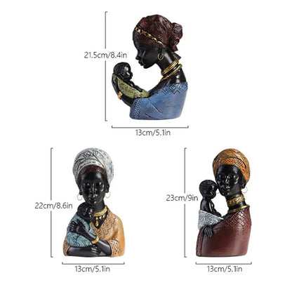African exotic black mother and child figurines living room decor