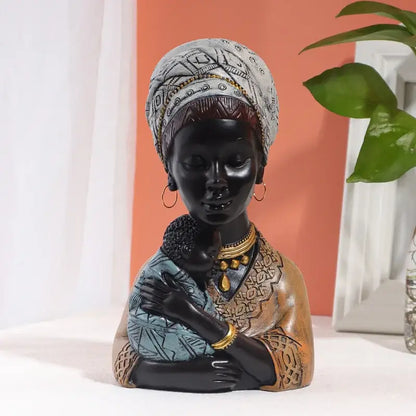 African exotic black mother and child figurines living room decor