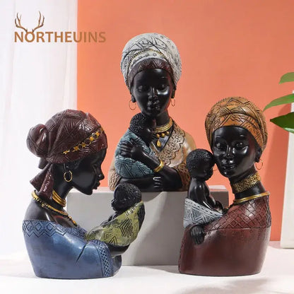 African exotic black mother and child figurines living room decor