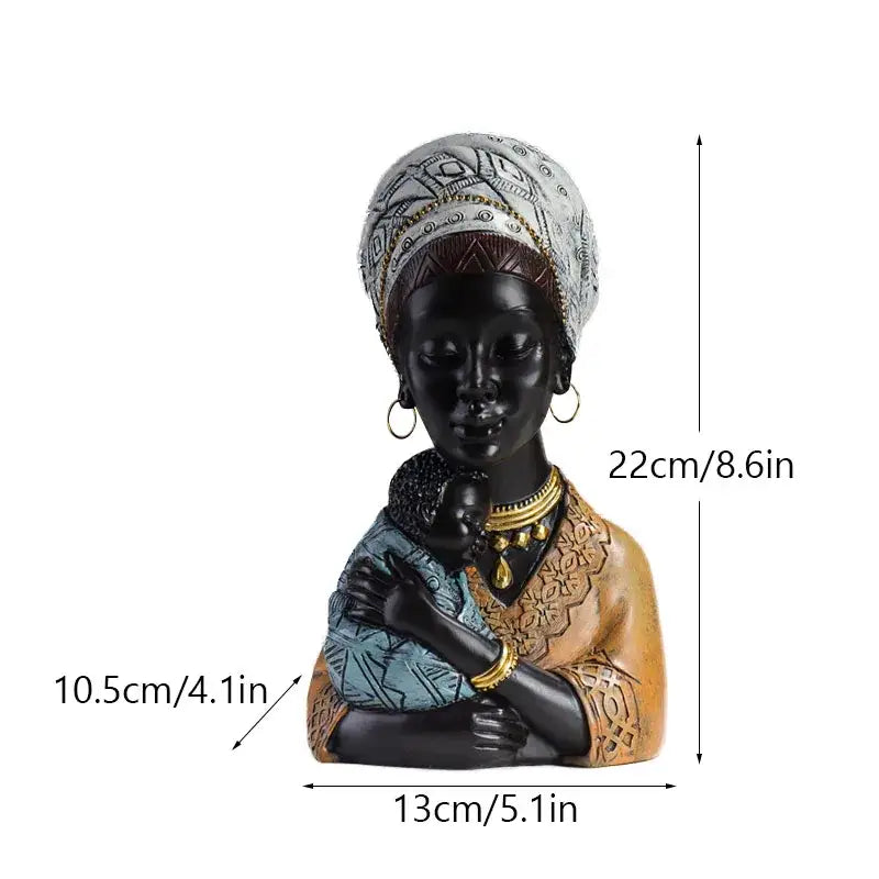 African exotic black mother and child figurines living room decor