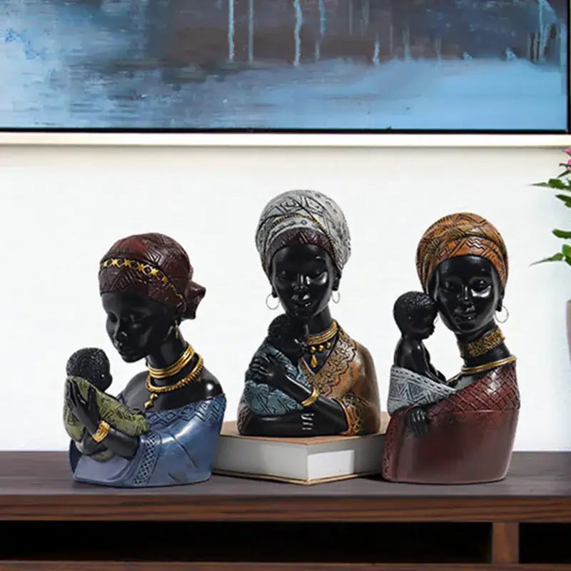 African exotic black mother and child figurines living room decor