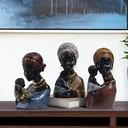African exotic black mother and child figurines living room decor