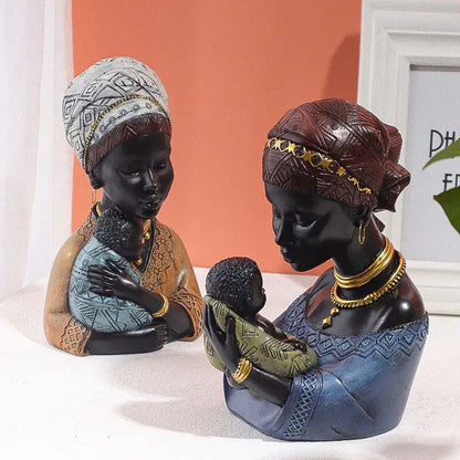 African exotic black mother and child figurines living room decor