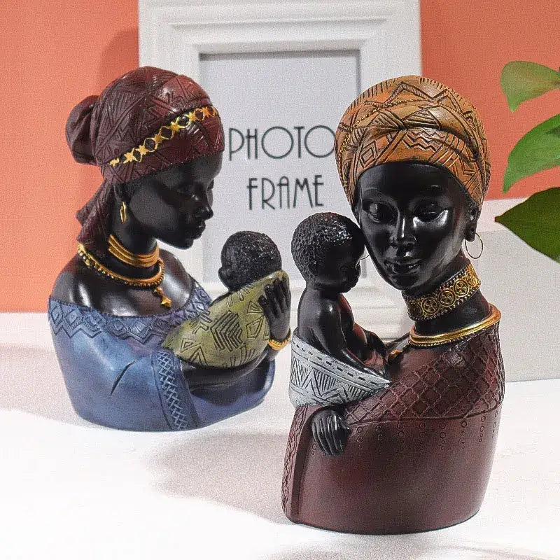 African exotic black mother and child figurines living room decor