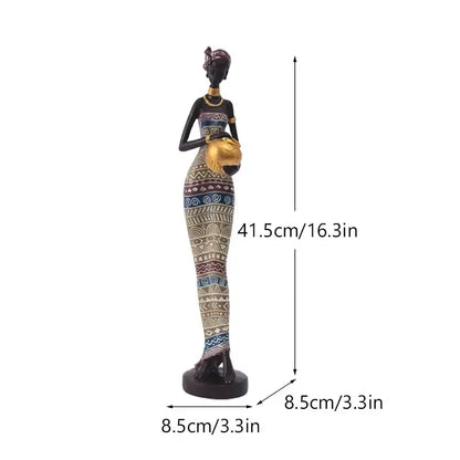 African style black woman resin figurine living room decor gold accents