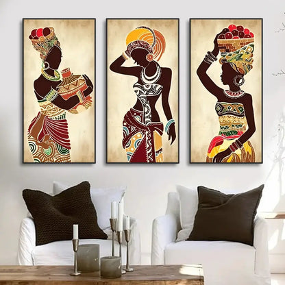Vibrant ethnic african black woman canvas set living room wall art
