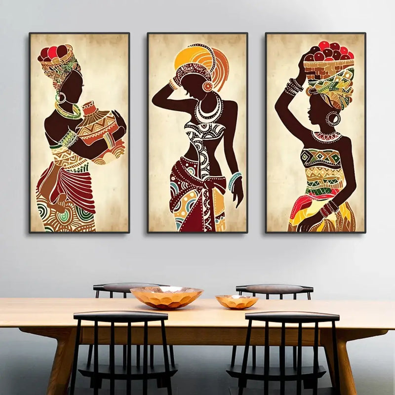 Vibrant ethnic african black woman canvas set living room wall art
