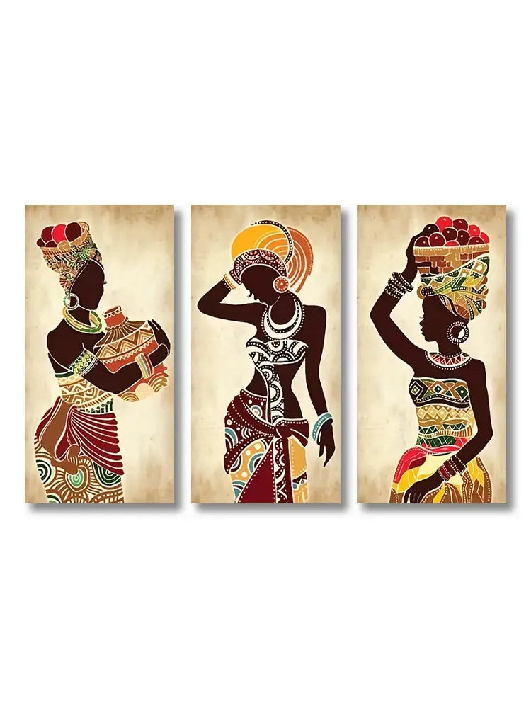 Vibrant ethnic african black woman canvas set living room wall art