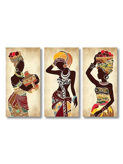Vibrant ethnic african black woman canvas set living room wall art