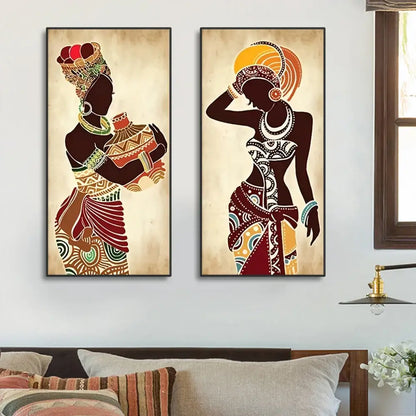Vibrant ethnic african black woman canvas set living room wall art