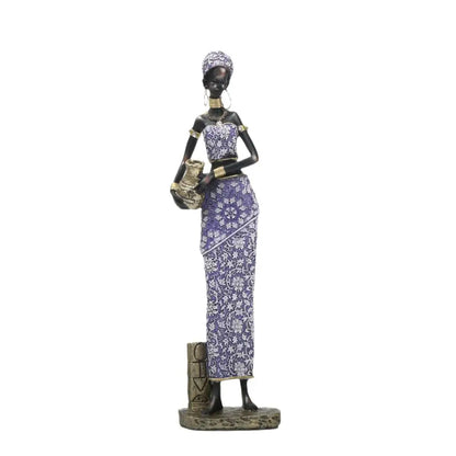 African woman sculpture purple and gold living room figurine set