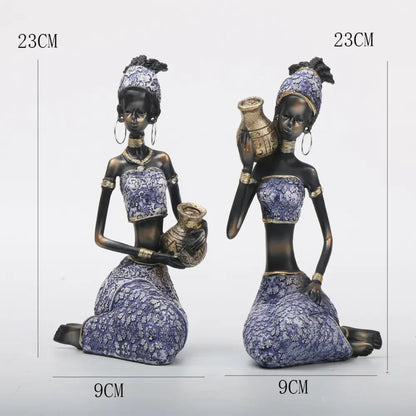 African woman sculpture purple and gold living room figurine set