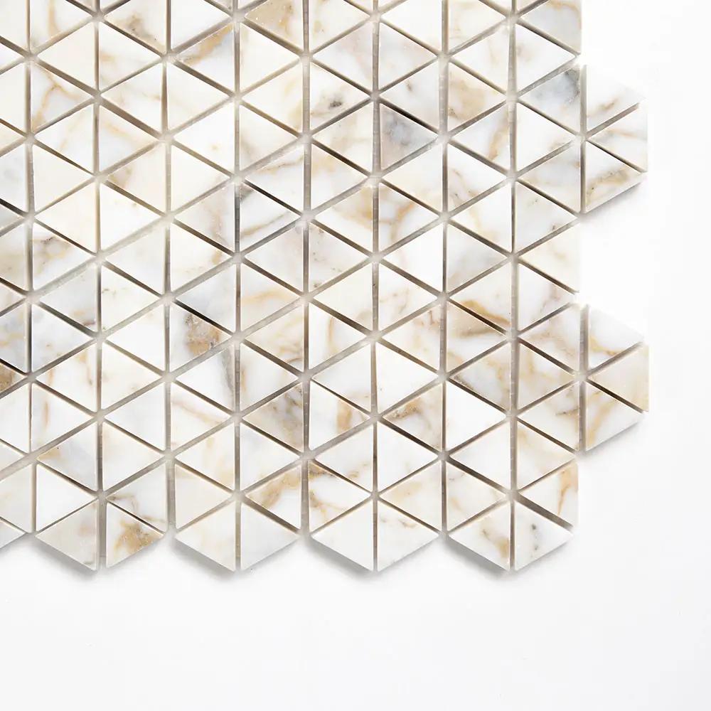 European Gold Polished Small Triad Marble Mosaics 10 3/16x11 13/16