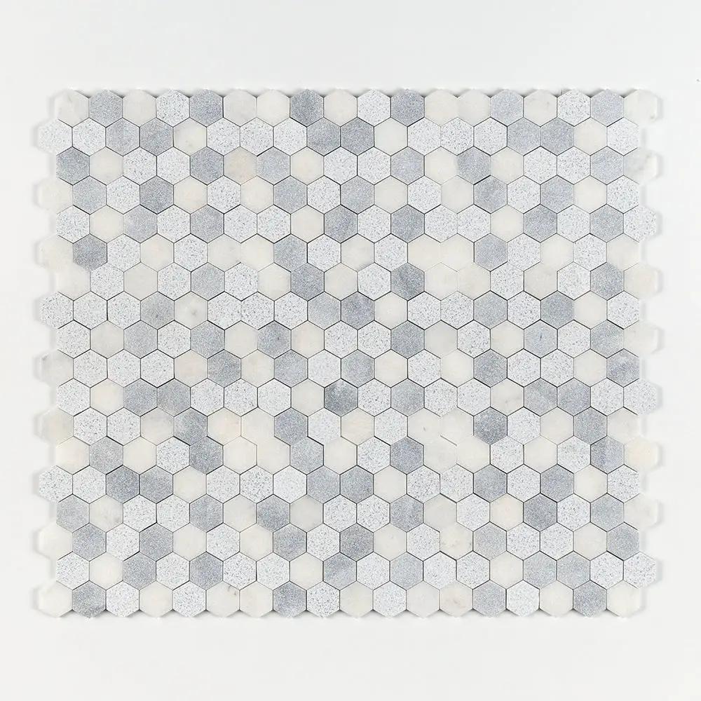 Bardiglio Light, Calacatta T Textured Hexagon 2 Marble Mosaics 10 3/8x12
