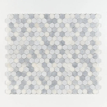 Bardiglio Light, Calacatta T Textured Hexagon 2 Marble Mosaics 10 3/8x12