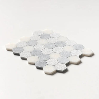Bardiglio Light, Calacatta T Textured Hexagon 2 Marble Mosaics 10 3/8x12