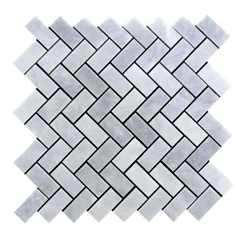 Bardiglio Light Polished Herringbone Marble Mosaics 12 1/8x13 3/8