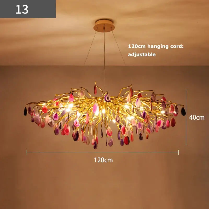 Agate designer led chandelier colorful gold light for dining room