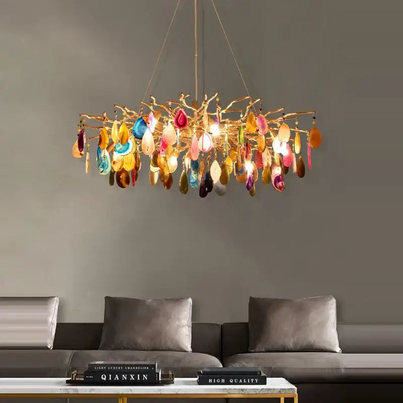 Agate designer led chandelier colorful gold light for dining room