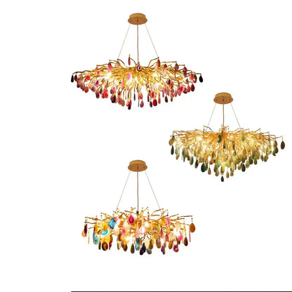 Agate designer led chandelier colorful gold light for dining room