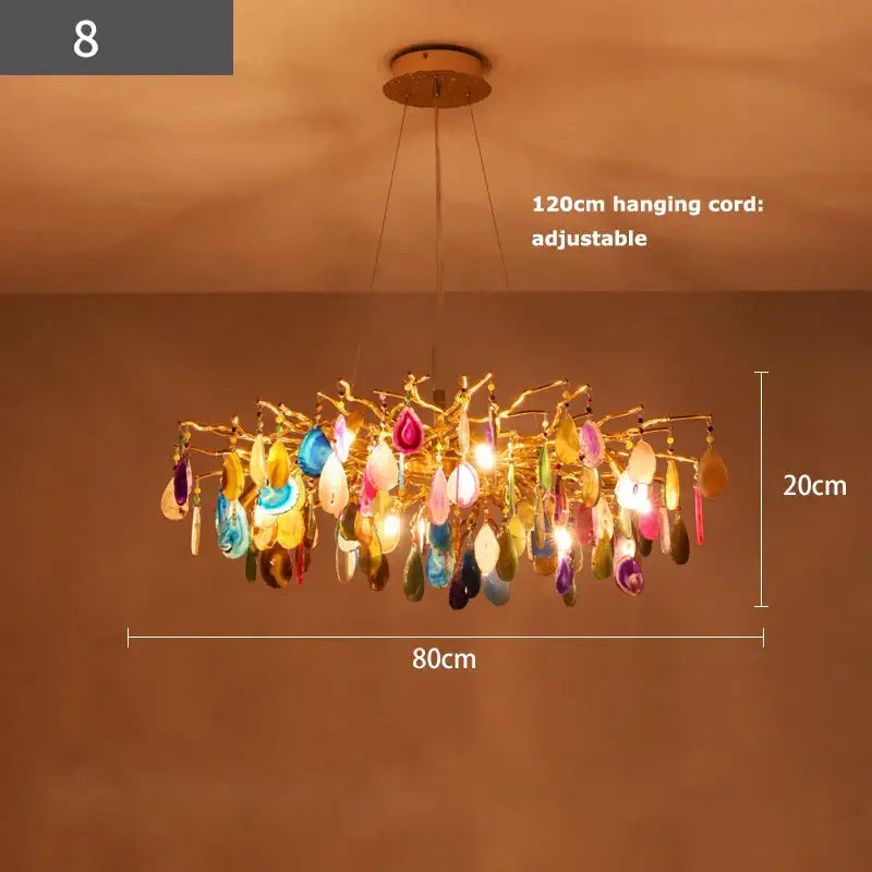 Agate designer led chandelier colorful gold light for dining room