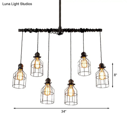 DecorBites™ Aged Silver 6/10 Bulbs Industrial Cage Iron Pendant Light with Double Pipe Rod - Island Hanging Lamp Fixture
