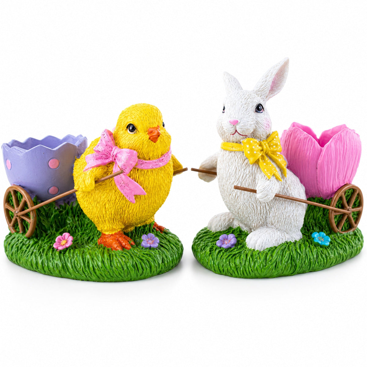 Set of 2 Spring Chick and Bunny Egg Holder Figurines 5 Inches Tall