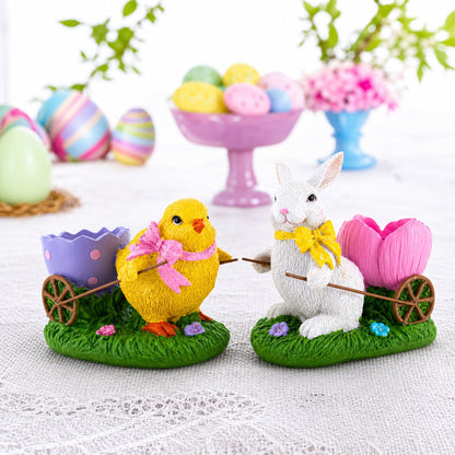 Set of 2 Spring Chick and Bunny Egg Holder Figurines 5 Inches Tall