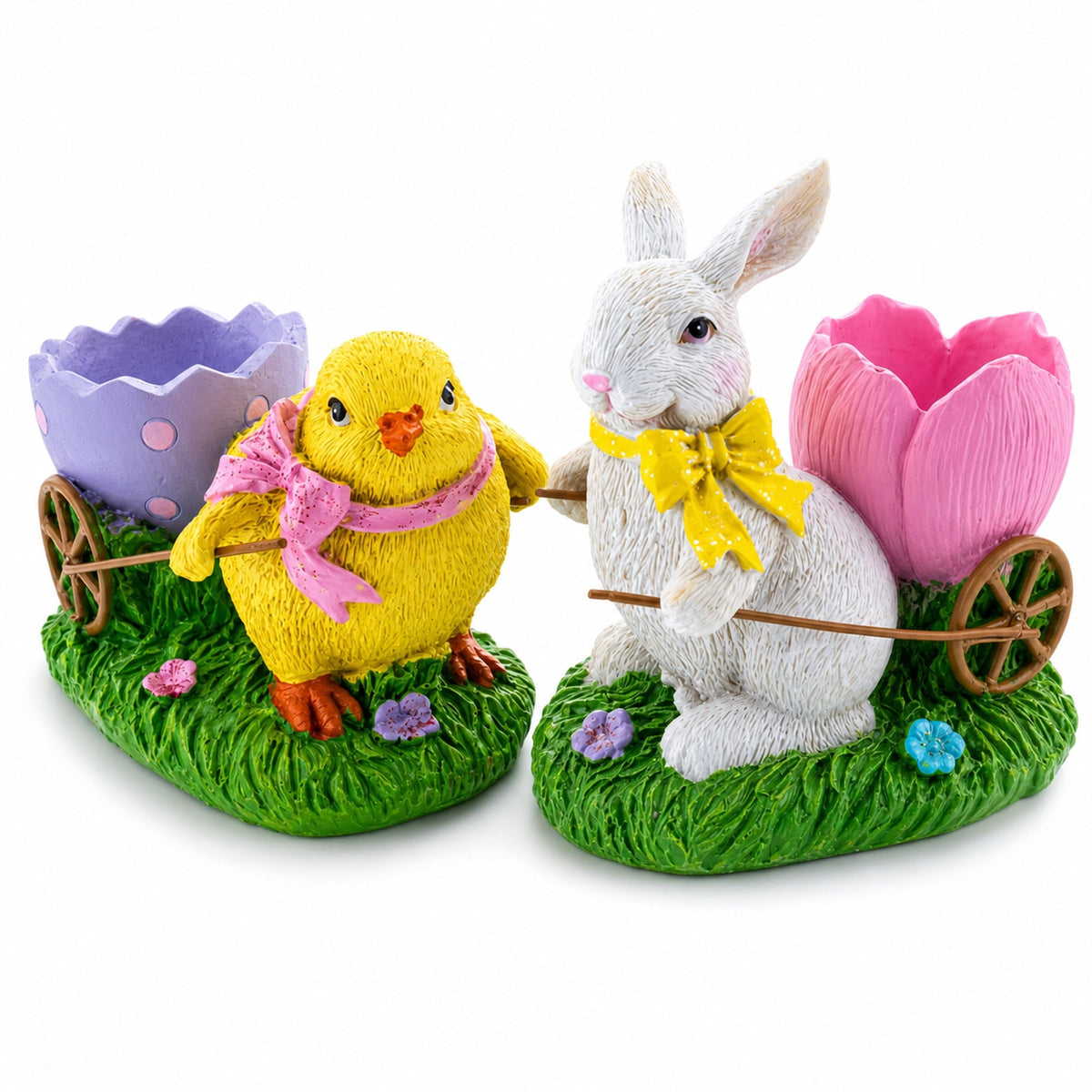Set of 2 Spring Chick and Bunny Egg Holder Figurines 5 Inches Tall