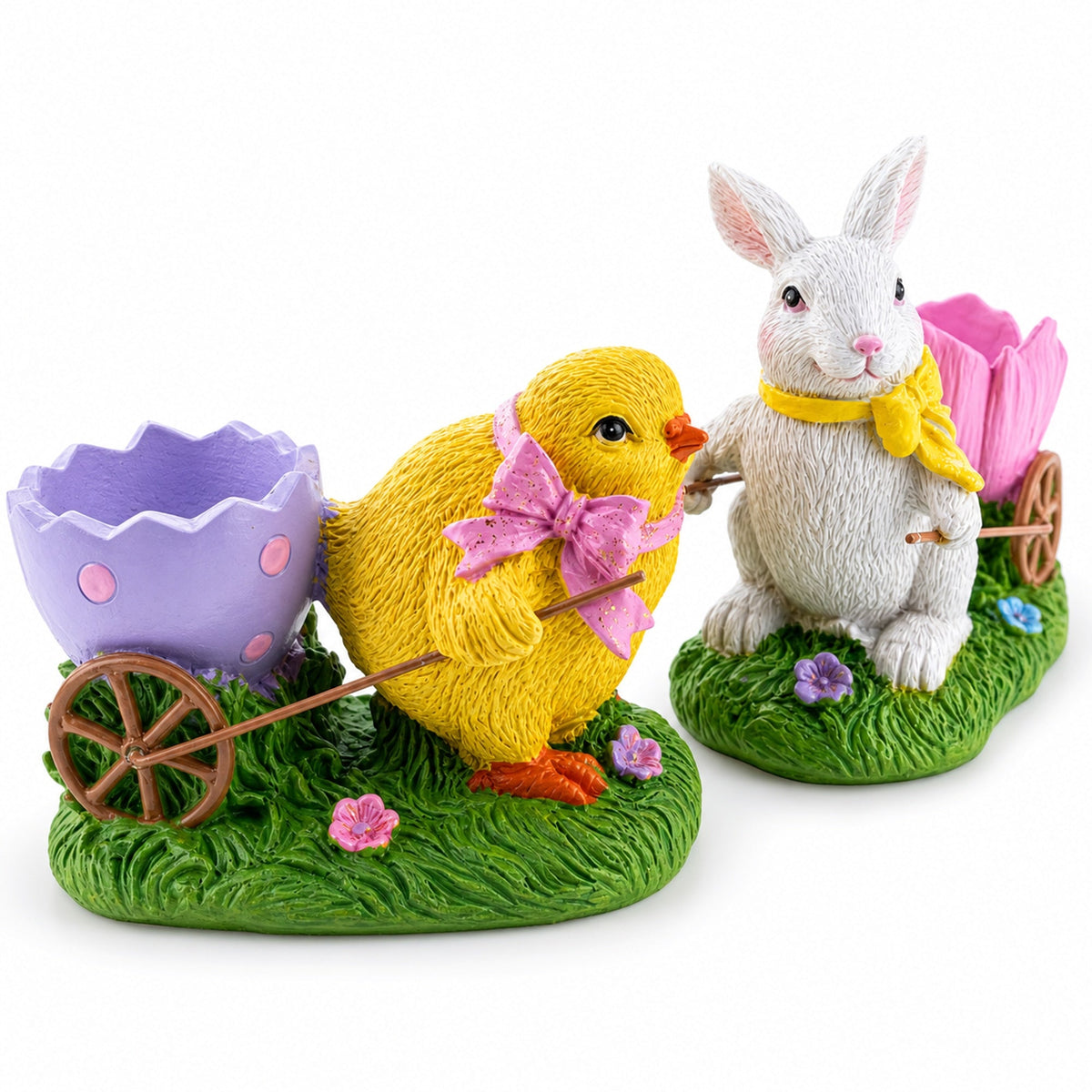Set of 2 Spring Chick and Bunny Egg Holder Figurines 5 Inches Tall