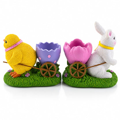 Set of 2 Spring Chick and Bunny Egg Holder Figurines 5 Inches Tall