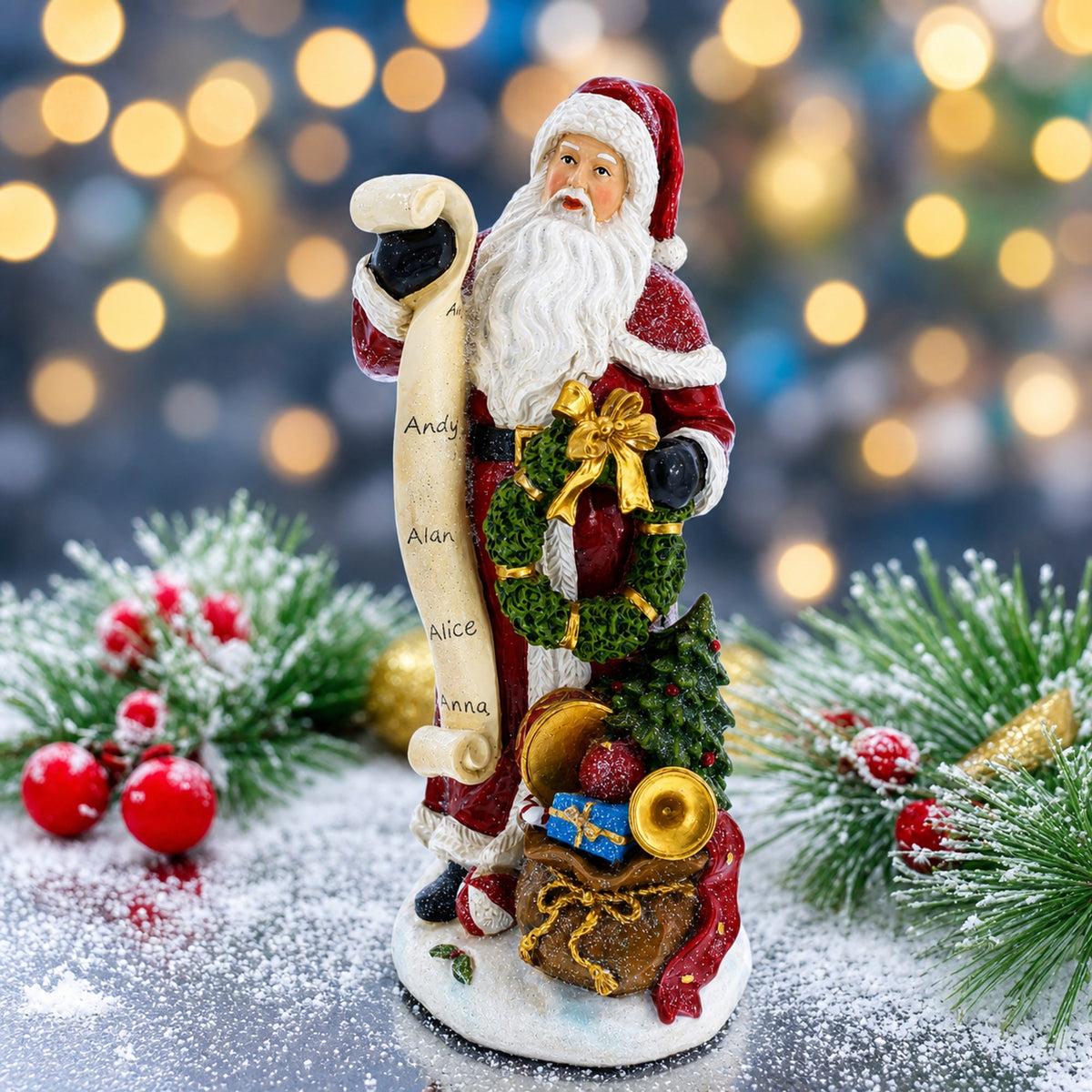 Santa Reading the Christmas Gifts List Figurine 11.5 Inches