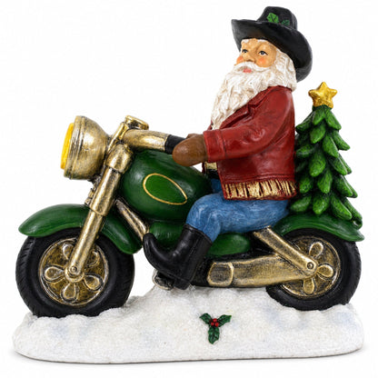 Santa the Cowboy Riding Motorcycle LED Light Figurine 8.5 Inches