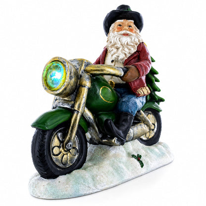 Santa the Cowboy Riding Motorcycle LED Light Figurine 8.5 Inches