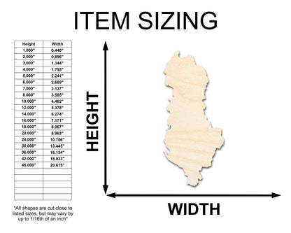 Unfinished Wood Albania Country Shape - Southeast Europe Craft - up to 46" DIY