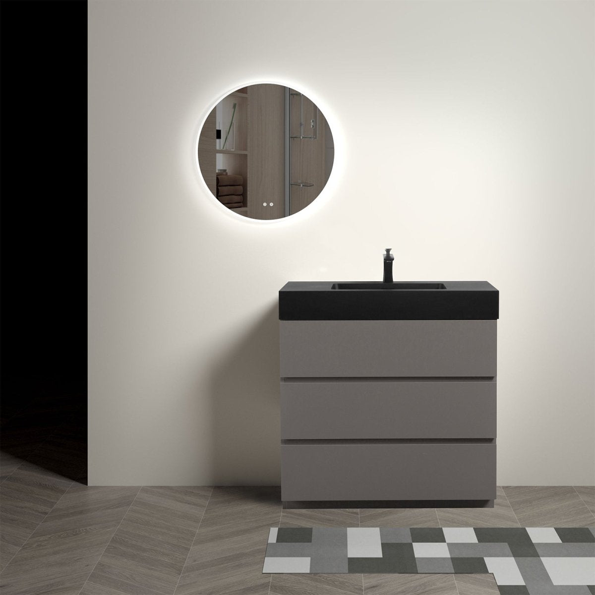 Nuvia 36 Inch Premium Modern Freestanding One-Piece Bathroom Vanity Set Without Drain And Faucet (SAK71364)