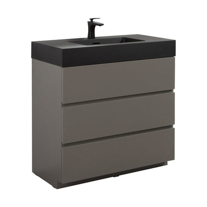 Nuvia 36 Inch Premium Modern Freestanding One-Piece Bathroom Vanity Set Without Drain And Faucet (SAK71364)