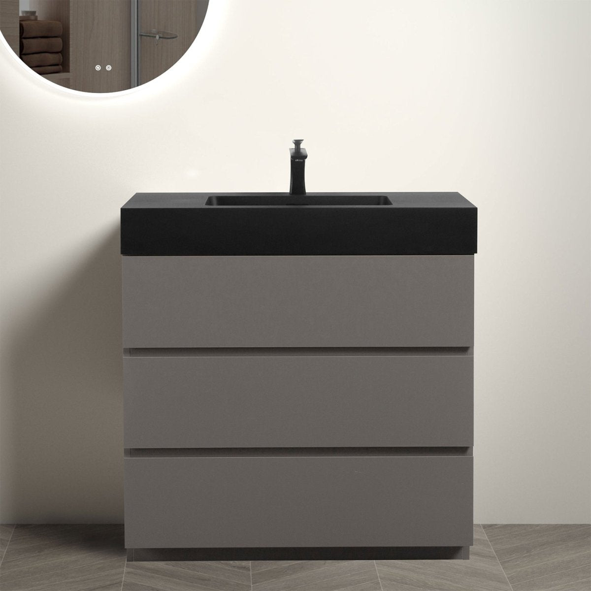 Nuvia 36 Inch Premium Modern Freestanding One-Piece Bathroom Vanity Set Without Drain And Faucet (SAK71364)