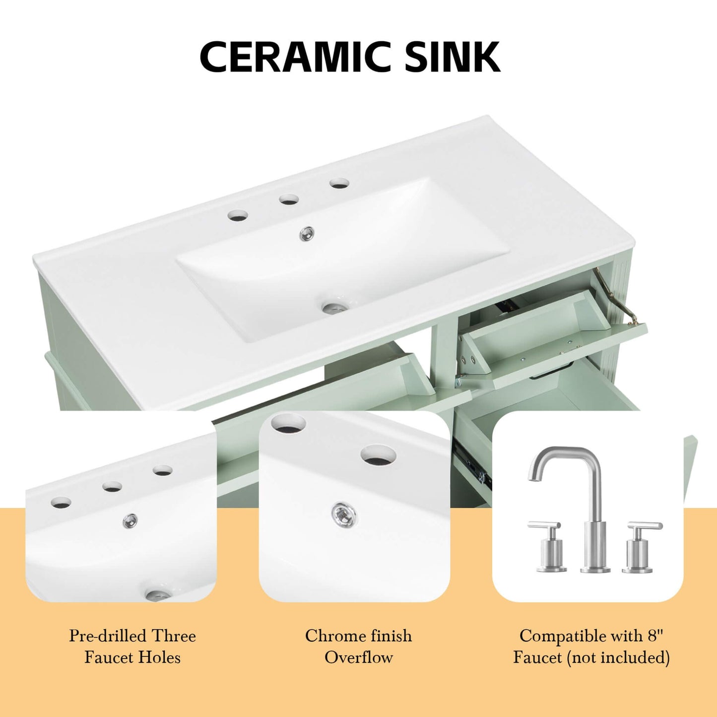 Alora 36-Inch Freestanding Bathroom Vanity With Ceramic Sink And Storage Cabinets [Faucet Not Included] (SAK86310)