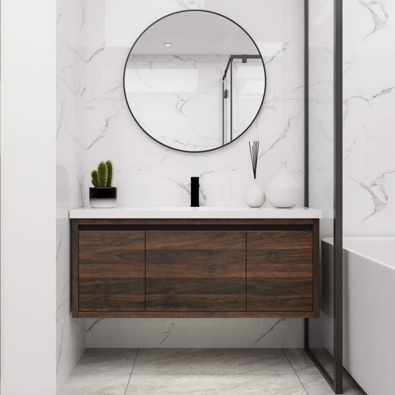 Alora Floating Walnut Bathroom Vanity With Resin Sink Soft Close Doors (SAK62941)