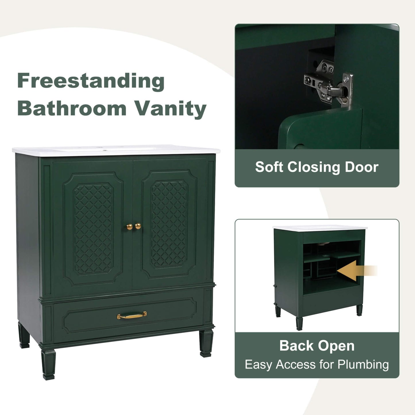 Alora 60-Inch Green Vintage Double Sink Vanity With Cabinets And Drawers (SAK19524)