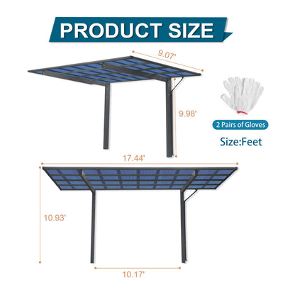 [10X17FT] Alora Extra-Large Heavy-Duty Outdoor Aluminum Single Side Carport With Galvanized Metal Roof (SAK31279)